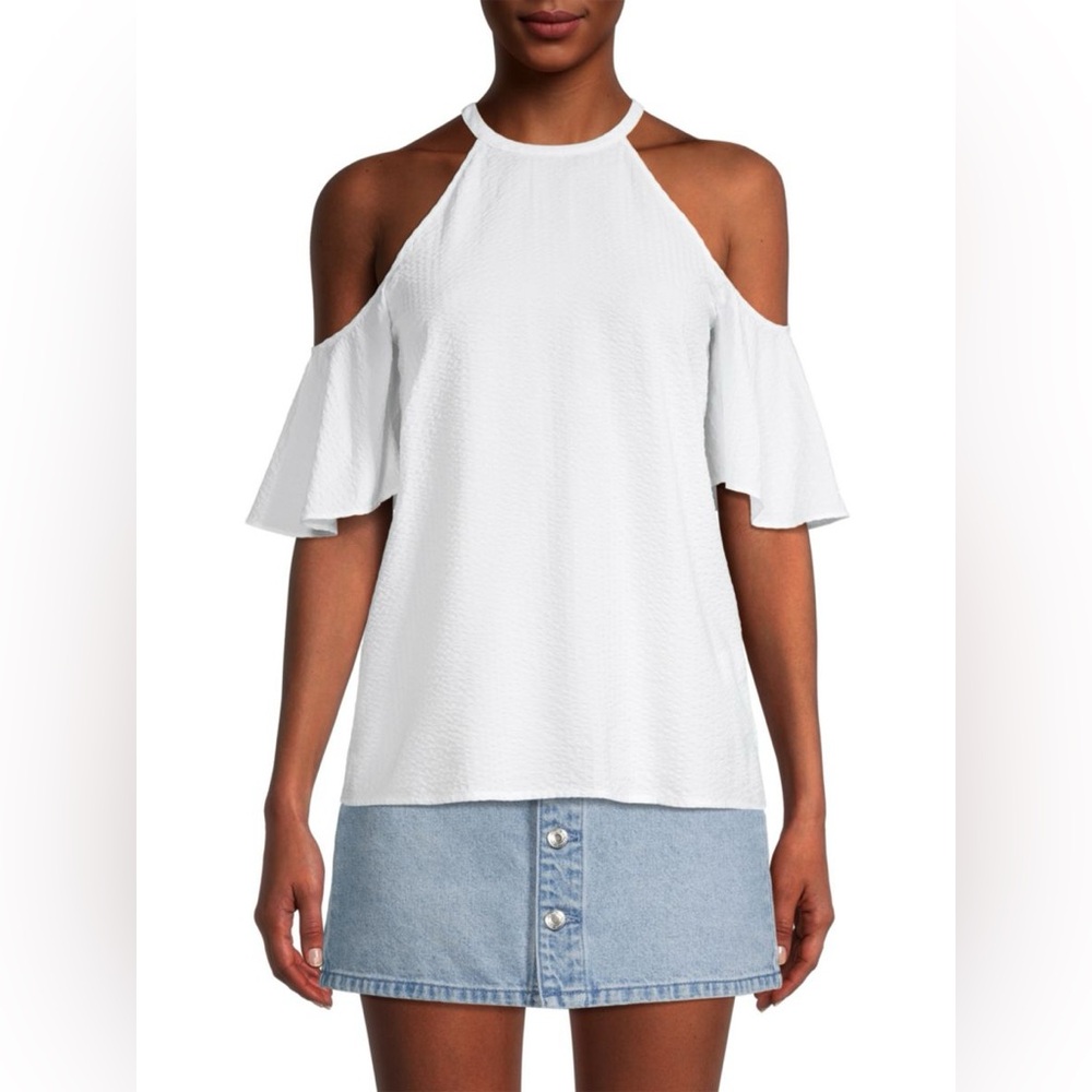 Elegant White Cold Shoulder Top - Picture 2 of 5
